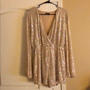 Stunning Champagne Sequin Wrap Front Romper